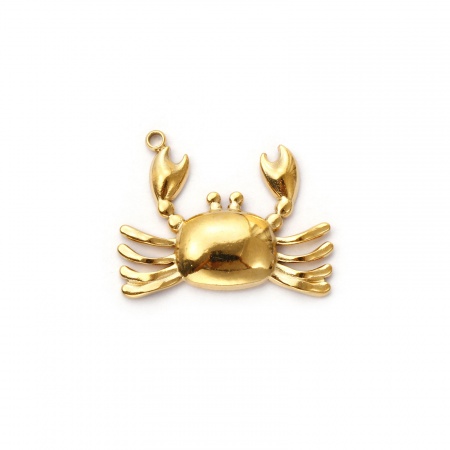 Picture of 2 PCs Eco-friendly PVD Vacuum Plating Waterproof Anti-Tarnish Hypoallergenic 304 Stainless Steel Ocean Jewelry Charms 18K Real Gold Plated Crab Animal 24mm x 19mm