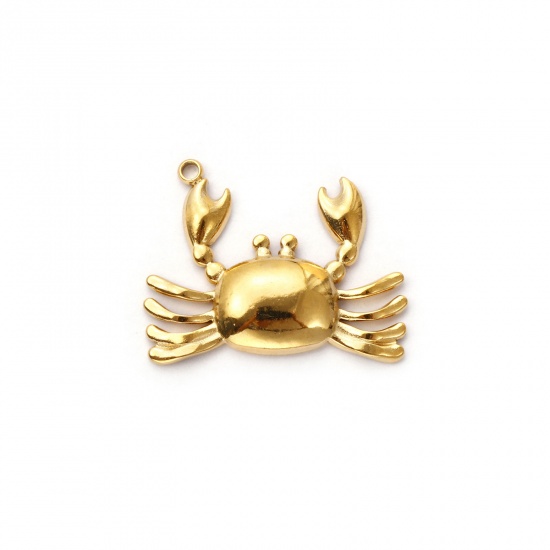 Picture of 2 PCs Eco-friendly PVD Vacuum Plating 304 Stainless Steel Ocean Jewelry Charms 18K Real Gold Plated Crab Animal 24mm x 19mm