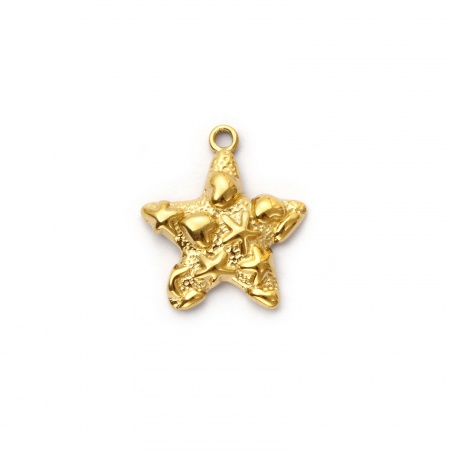Picture of 2 PCs Eco-friendly PVD Vacuum Plating Waterproof Anti-Tarnish Hypoallergenic 304 Stainless Steel Ocean Jewelry Charms 18K Real Gold Plated Starfish 20mm x 18mm