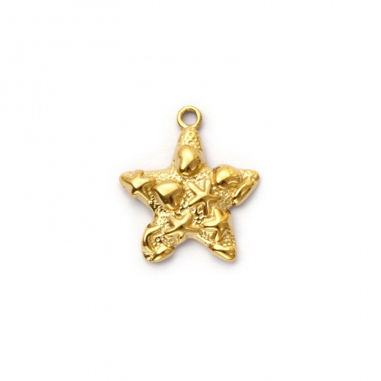 Picture of 2 PCs Eco-friendly PVD Vacuum Plating 304 Stainless Steel Ocean Jewelry Charms 18K Real Gold Plated Star Fish 20mm x 18mm