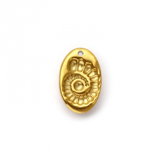 Picture of 2 PCs Eco-friendly PVD Vacuum Plating 304 Stainless Steel Charms 18K Real Gold Plated Oval Conch Sea Snail 18mm x 11mm