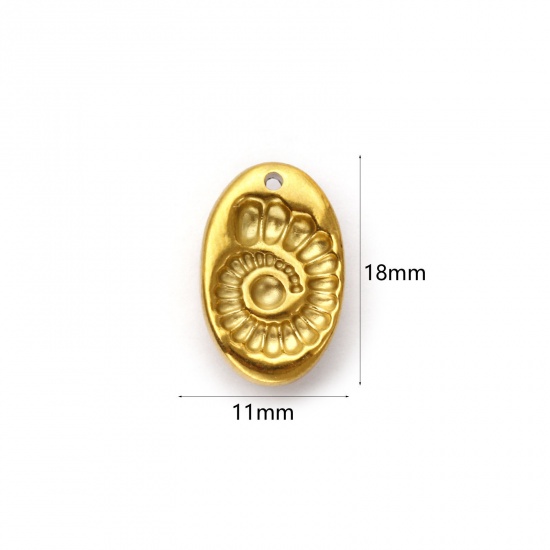 Picture of 2 PCs Eco-friendly PVD Vacuum Plating 304 Stainless Steel Charms 18K Real Gold Plated Oval Conch Sea Snail 18mm x 11mm