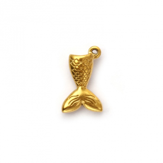 Picture of 2 PCs Eco-friendly PVD Vacuum Plating 304 Stainless Steel Charms 18K Real Gold Plated Fishtail 3D 18mm x 11mm