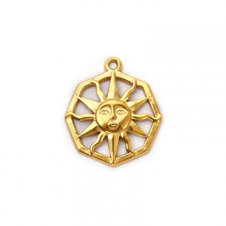 Picture of 2 PCs Eco-friendly PVD Vacuum Plating Waterproof Anti-Tarnish Hypoallergenic 304 Stainless Steel Galaxy Charms 18K Real Gold Plated Octagon Sun Hollow 23mm x 20mm