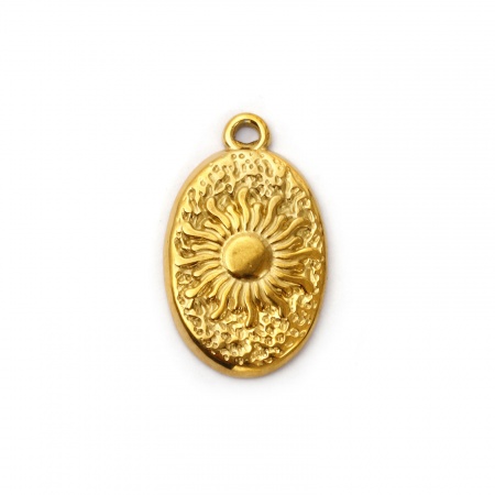 Picture of 2 PCs Eco-friendly PVD Vacuum Plating Waterproof Anti-Tarnish Hypoallergenic 304 Stainless Steel Galaxy Charms 18K Real Gold Plated Oval Sun 29mm x 17.5mm