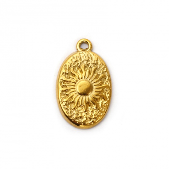 Immagine di 2 Pz Placcatura Sottovuoto PVD Ecologica 304 Acciaio Inossidabile Galassia Ciondoli 18K Vero Oro Placcato Ovale Sole 29mm x 17.5mm