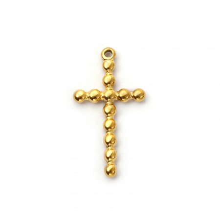 Picture of 2 PCs Eco-friendly PVD Vacuum Plating Waterproof Anti-Tarnish Hypoallergenic 304 Stainless Steel Religious Pendants 18K Real Gold Plated Cross 3.3cm x 1.8cm