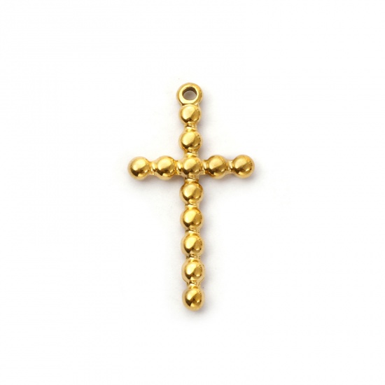 Immagine di 2 Pz Placcatura Sottovuoto PVD Ecologica 304 Acciaio Inossidabile Religione Ciondoli Pendenti 18K Vero Oro Placcato Croce 3.3cm x 1.8cm