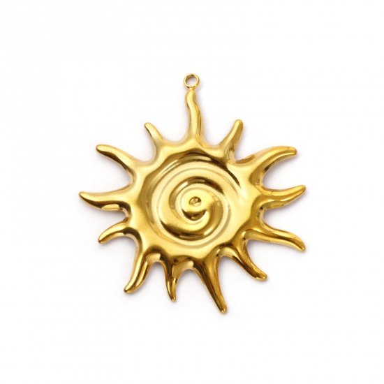Immagine di 2 Pz Placcatura Sottovuoto PVD Ecologica 304 Acciaio Inossidabile Galassia Ciondoli Pendenti 18K Vero Oro Placcato Sole 4.3cm x 3.9cm