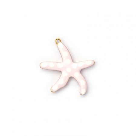 Picture of 2 PCs Eco-friendly PVD Vacuum Plating Waterproof Anti-Tarnish Hypoallergenic 304 Stainless Steel Ocean Jewelry Charms 18K Real Gold Plated White Starfish Double-sided Enamel 20mm x 20mm