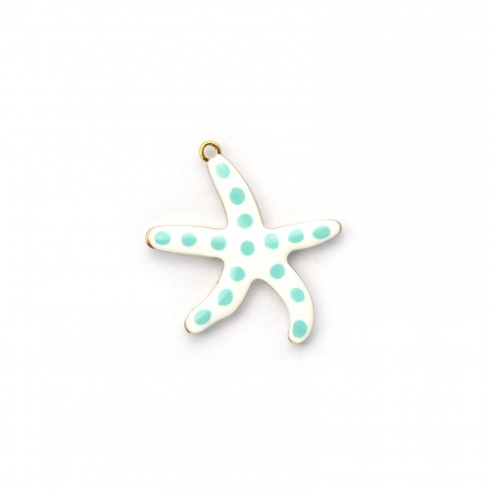 Picture of 2 PCs Eco-friendly PVD Vacuum Plating Waterproof Anti-Tarnish Hypoallergenic 304 Stainless Steel Ocean Jewelry Charms 18K Real Gold Plated Mint Green Starfish Double-sided Enamel 20mm x 20mm