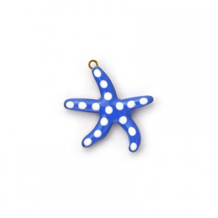Picture of 2 PCs Eco-friendly PVD Vacuum Plating Waterproof Anti-Tarnish Hypoallergenic 304 Stainless Steel Ocean Jewelry Charms 18K Real Gold Plated Dark Blue Starfish Double-sided Enamel 20mm x 20mm