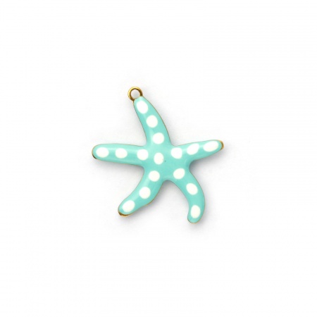Picture of 2 PCs Eco-friendly PVD Vacuum Plating Waterproof Anti-Tarnish Hypoallergenic 304 Stainless Steel Ocean Jewelry Charms 18K Real Gold Plated Mint Green Starfish Double-sided Enamel 20mm x 20mm