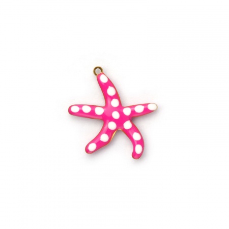 Picture of 2 PCs Eco-friendly PVD Vacuum Plating Waterproof Anti-Tarnish Hypoallergenic 304 Stainless Steel Ocean Jewelry Charms 18K Real Gold Plated Fuchsia Starfish Double-sided Enamel 20mm x 20mm