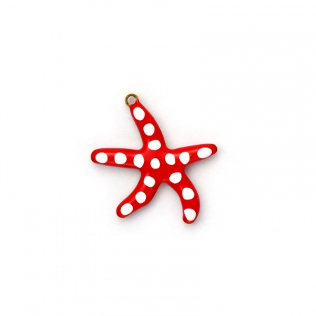 Picture of 2 PCs Eco-friendly PVD Vacuum Plating Waterproof Anti-Tarnish Hypoallergenic 304 Stainless Steel Ocean Jewelry Charms 18K Real Gold Plated Red Starfish Double-sided Enamel 20mm x 20mm