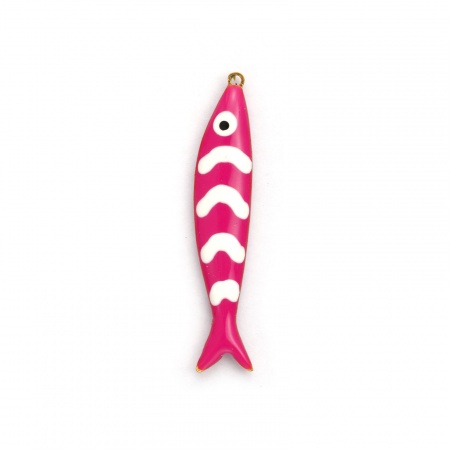 Picture of 2 PCs Eco-friendly PVD Vacuum Plating Waterproof Anti-Tarnish Hypoallergenic 304 Stainless Steel Ocean Jewelry Charms 18K Real Gold Plated Fuchsia Fish Animal Double-sided Enamel 40mm x 8mm