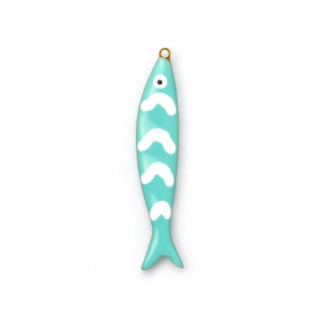 Picture of 2 PCs Eco-friendly PVD Vacuum Plating Waterproof Anti-Tarnish Hypoallergenic 304 Stainless Steel Ocean Jewelry Charms 18K Real Gold Plated Mint Green Fish Animal Double-sided Enamel 40mm x 8mm
