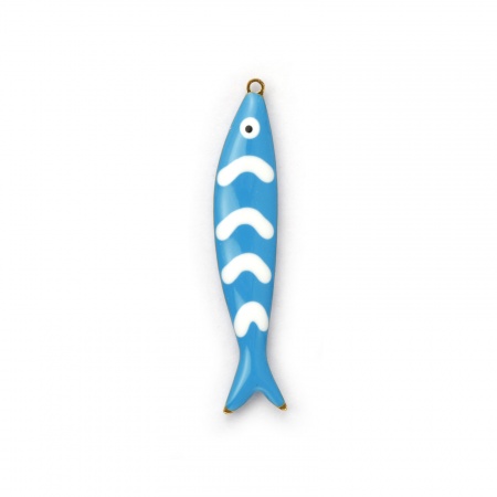 Picture of 2 PCs Eco-friendly PVD Vacuum Plating Waterproof Anti-Tarnish Hypoallergenic 304 Stainless Steel Ocean Jewelry Charms 18K Real Gold Plated Blue Fish Animal Double-sided Enamel 40mm x 8mm