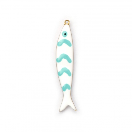 Picture of 2 PCs Eco-friendly PVD Vacuum Plating Waterproof Anti-Tarnish Hypoallergenic 304 Stainless Steel Ocean Jewelry Charms 18K Real Gold Plated White Fish Animal Double-sided Enamel 40mm x 8mm