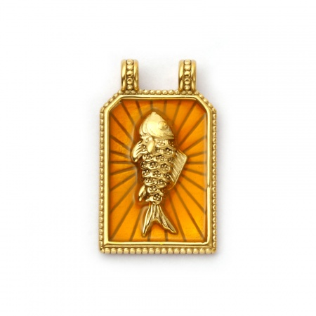 Picture of 1 Piece Eco-friendly PVD Vacuum Plating Waterproof Anti-Tarnish Hypoallergenic 304 Stainless Steel Ocean Jewelry Pendants 18K Real Gold Plated Yellow Enamel Hexagon Fish 3.1cm x 1.9cm
