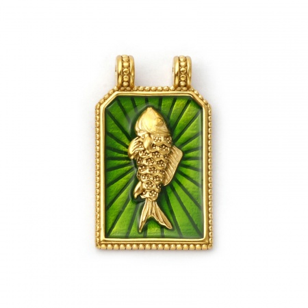Picture of 1 Piece Eco-friendly PVD Vacuum Plating Waterproof Anti-Tarnish Hypoallergenic 304 Stainless Steel Ocean Jewelry Pendants 18K Real Gold Plated Green Enamel Hexagon Fish 3.1cm x 1.9cm