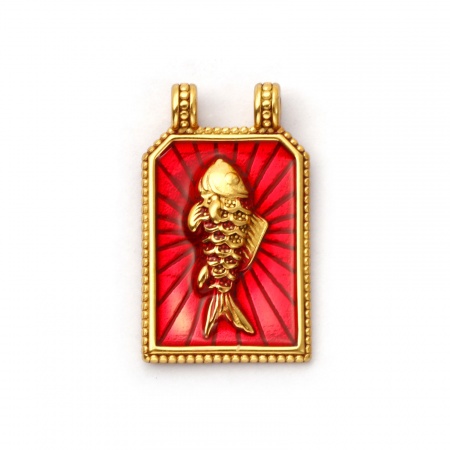 Picture of 1 Piece Eco-friendly PVD Vacuum Plating Waterproof Anti-Tarnish Hypoallergenic 304 Stainless Steel Ocean Jewelry Pendants 18K Real Gold Plated Red Enamel Hexagon Fish 3.1cm x 1.9cm