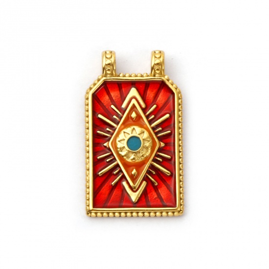 Picture of 1 Piece Eco-friendly PVD Vacuum Plating 304 Stainless Steel Religious Pendants 18K Real Gold Plated Red Enamel Hexagon Eye of Providence/ All-seeing Eye 3.1cm x 1.8cm