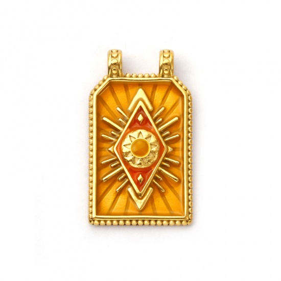 Picture of 1 Piece Eco-friendly PVD Vacuum Plating 304 Stainless Steel Religious Pendants 18K Real Gold Plated Yellow Enamel Hexagon Eye of Providence/ All-seeing Eye 3.1cm x 1.8cm