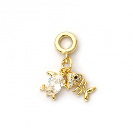 Immagine di 1 Pz Ecologico Ottone Gioielli Oceanici Perle Di Fascino Pendenti 18K Vero Oro Placcato Tartaruga Micro Spianare Trasparente Cubic Zirconiae 23mm