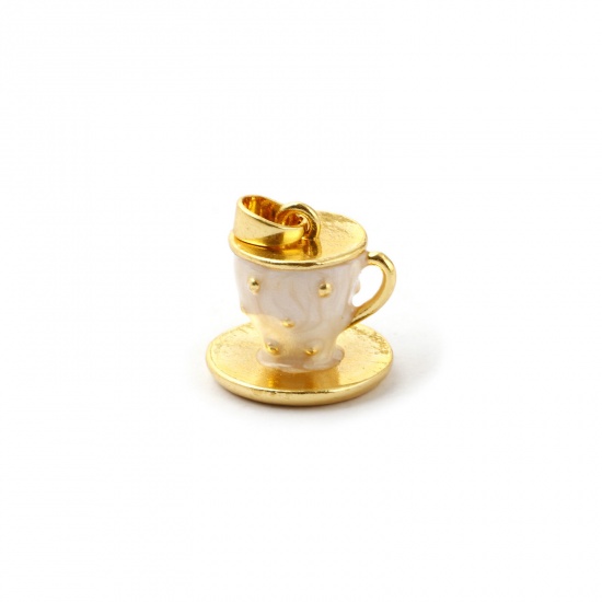 Picture of 1 Piece Charm Pendant 18K Real Gold Plated White Enamel Cup 3D 18mm x 14mm