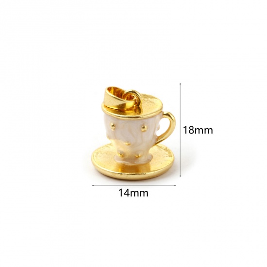 Picture of 1 Piece Charm Pendant 18K Real Gold Plated White Enamel Cup 3D 18mm x 14mm