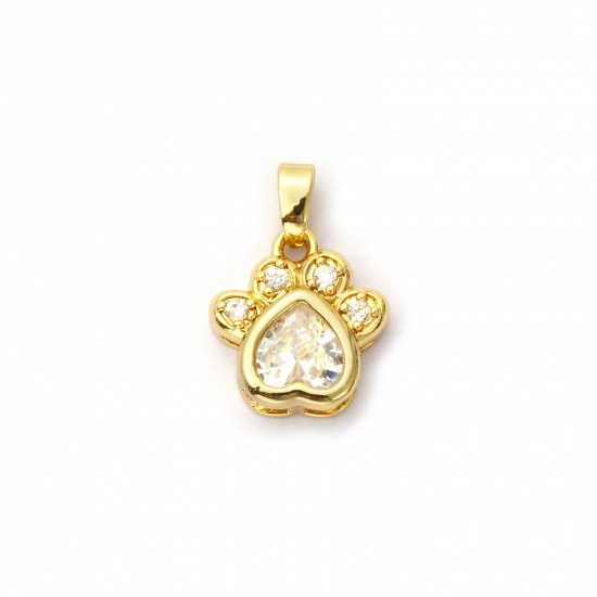 Immagine di 2 Pz Ecologico Ottone Memoriale dell'animale Ciondoli Pendenti 18K Vero Oro Placcato Orma di Zampa Micro Spianare Trasparente Cubic Zirconiae 18mm x 13mm