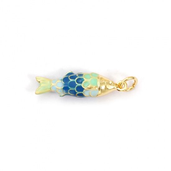 Imagen de 1 Piece Eco-friendly Brass Ocean Jewelry Charms 18K Real Gold Plated Multicolor Enamel Fish Animal 3D 26mm x 6.5mm