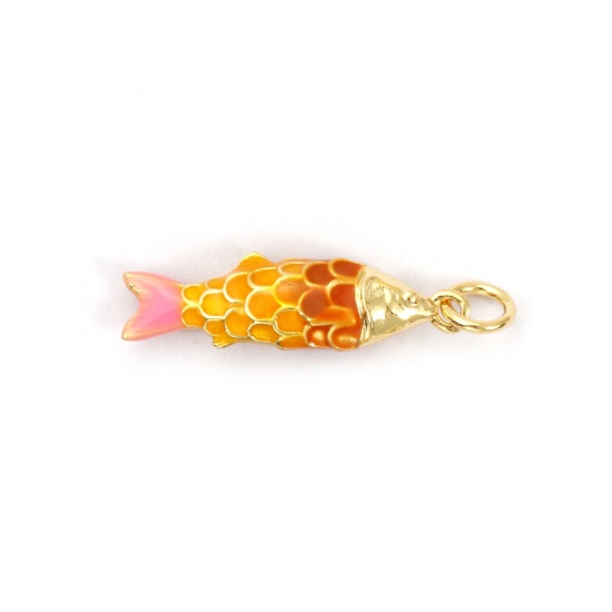 Imagen de 1 Piece Eco-friendly Brass Ocean Jewelry Charms 18K Real Gold Plated Multicolor Enamel Fish Animal 3D 26mm x 6.5mm