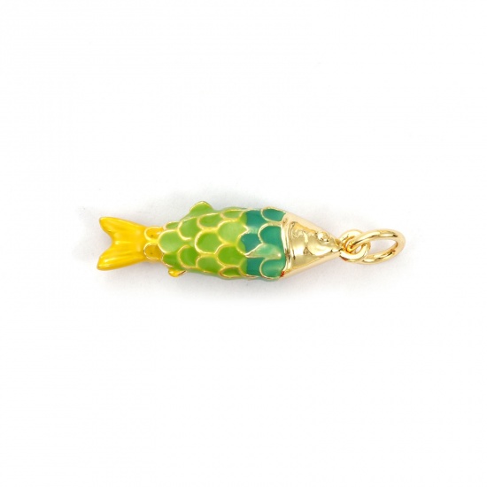 Imagen de 1 Piece Eco-friendly Brass Ocean Jewelry Charms 18K Real Gold Plated Multicolor Enamel Fish Animal 3D 26mm x 6.5mm