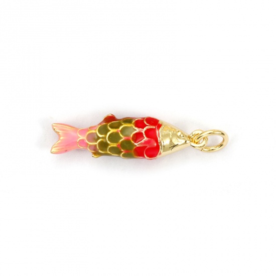 Imagen de 1 Piece Eco-friendly Brass Ocean Jewelry Charms 18K Real Gold Plated Multicolor Enamel Fish Animal 3D 26mm x 6.5mm