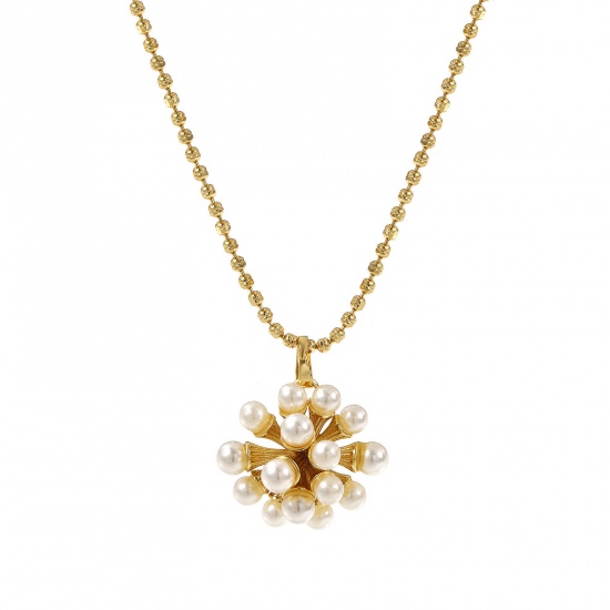 Immagine di 18K Vero Oro Placcato Catena a Pallini Fuochi d'Artificio Collana con Ciondolo, Ottone 45cm + 5cm, Per Donne, Bianco Perla Imitato Acrilico, Elegante Regalo, Ecologico, 1 Pz
