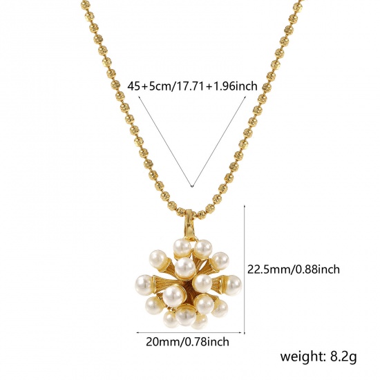 Immagine di 18K Vero Oro Placcato Catena a Pallini Fuochi d'Artificio Collana con Ciondolo, Ottone 45cm + 5cm, Per Donne, Bianco Perla Imitato Acrilico, Elegante Regalo, Ecologico, 1 Pz
