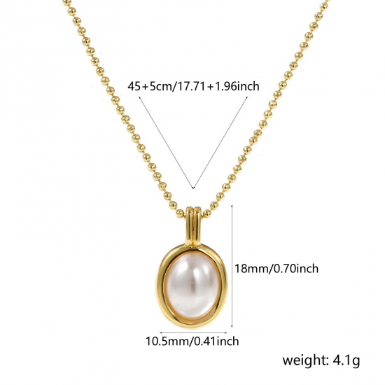 Immagine di 18K Vero Oro Placcato Catena a Pallini Ovale Collana con Ciondolo, Ottone 45cm + 5cm, Per Donne, Bianco Perla Imitato Acrilico, Elegante Regalo, Ecologico, 1 Pz