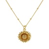 Bild von 18K Real Gold Plated Curb Link Chain Sunflower Pendant Charm Necklace, Brass 45cm(17.7") + 5cm(2"), For Women, Stylish Ocean Jewelry Gift, Eco-friendly, 1 Piece
