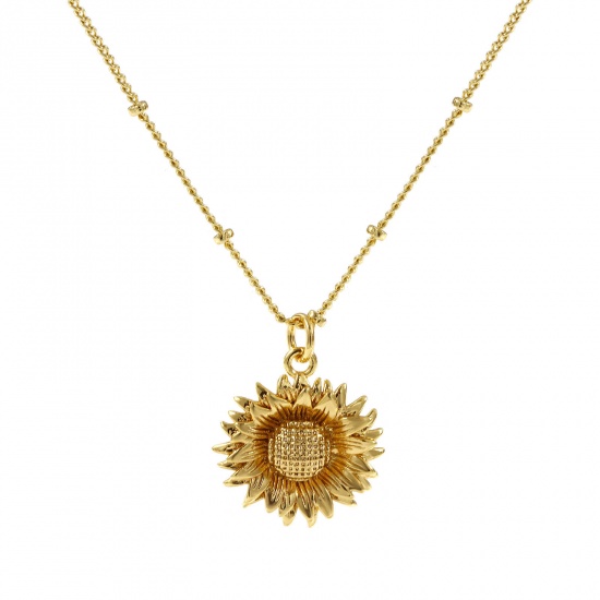 Immagine di 18K Vero Oro Placcato Catena del Barbazzale Girasole Collana con Ciondolo, Ottone 45cm + 5cm, Per Donne, Elegante Gioielli Oceanici Regalo, Ecologico, 1 Pz
