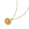 Bild von 18K Real Gold Plated Curb Link Chain Sunflower Pendant Charm Necklace, Brass 45cm(17.7") + 5cm(2"), For Women, Stylish Ocean Jewelry Gift, Eco-friendly, 1 Piece