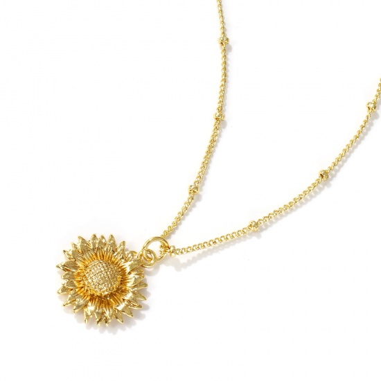 Immagine di 18K Vero Oro Placcato Catena del Barbazzale Girasole Collana con Ciondolo, Ottone 45cm + 5cm, Per Donne, Elegante Gioielli Oceanici Regalo, Ecologico, 1 Pz