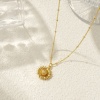 Bild von 18K Real Gold Plated Curb Link Chain Sunflower Pendant Charm Necklace, Brass 45cm(17.7") + 5cm(2"), For Women, Stylish Ocean Jewelry Gift, Eco-friendly, 1 Piece
