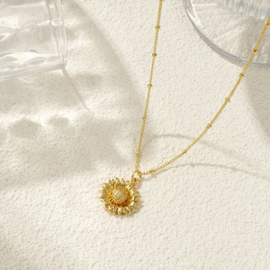 Immagine di 18K Vero Oro Placcato Catena del Barbazzale Girasole Collana con Ciondolo, Ottone 45cm + 5cm, Per Donne, Elegante Gioielli Oceanici Regalo, Ecologico, 1 Pz