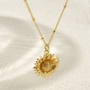 Bild von 18K Real Gold Plated Curb Link Chain Sunflower Pendant Charm Necklace, Brass 45cm(17.7") + 5cm(2"), For Women, Stylish Ocean Jewelry Gift, Eco-friendly, 1 Piece