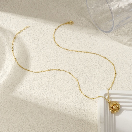 Immagine di 18K Vero Oro Placcato Catena del Barbazzale Girasole Collana con Ciondolo, Ottone 45cm + 5cm, Per Donne, Elegante Gioielli Oceanici Regalo, Ecologico, 1 Pz