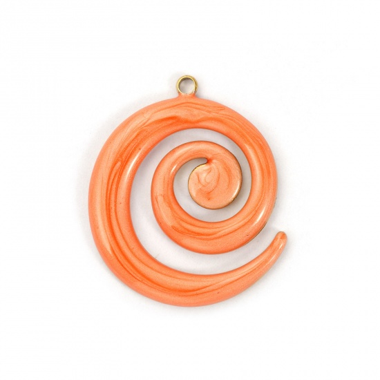 Immagine di 2 PCs Vacuum Plating 304 Stainless Steel Pendants 18K Gold Plated Orange Pink Enamel Spiral Pearlized 3cm x 2.7cm