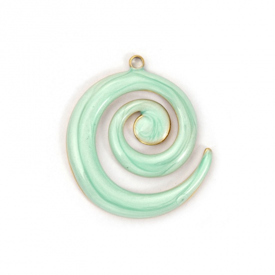 Immagine di 2 PCs Vacuum Plating 304 Stainless Steel Pendants 18K Gold Plated Mint Green Enamel Spiral Pearlized 3cm x 2.7cm