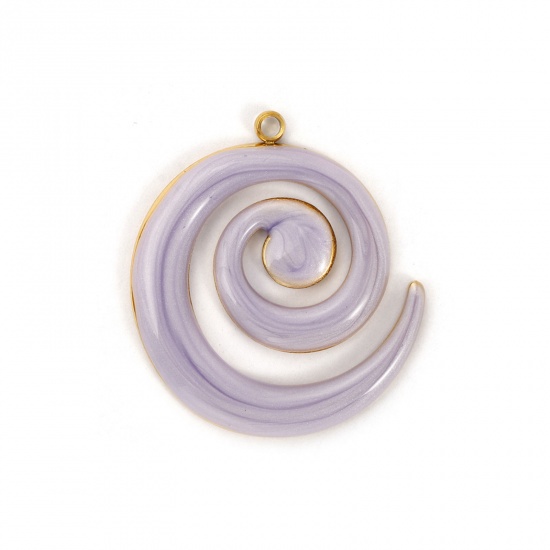 Immagine di 2 PCs Vacuum Plating 304 Stainless Steel Pendants 18K Gold Plated Mauve Enamel Spiral Pearlized 3cm x 2.7cm